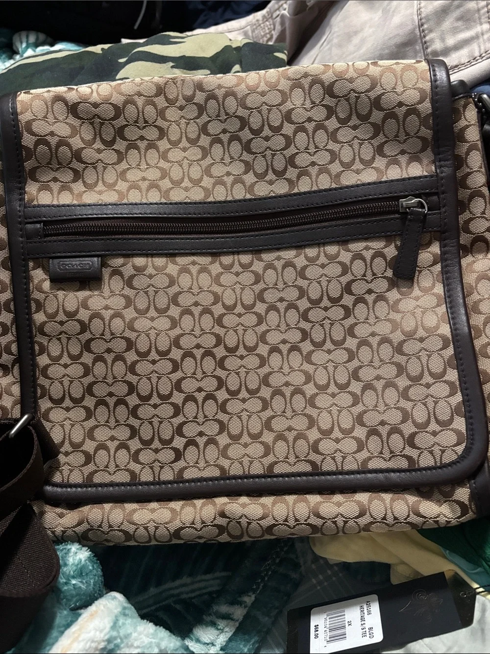 Coach Signature Canvas Messenger Bag in Beige and Brown - Picture 1 of 6